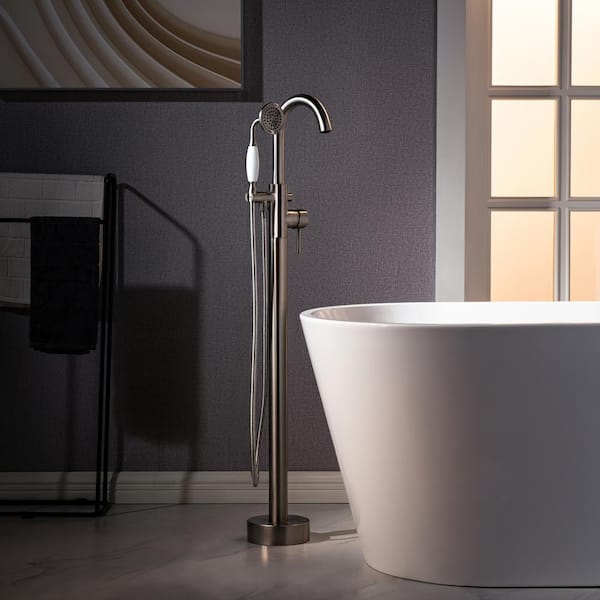 WOODBRIDGE Bradbury Single-Handle Freestanding Floor Mount Tub Filler Faucet with Hand Shower in Brushed Nickel