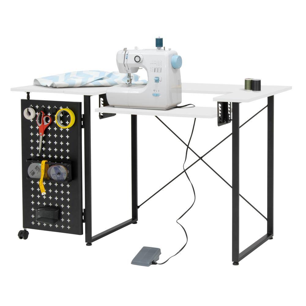 Graphite Black Pivot Sewing Table with Swingout Storage Panel