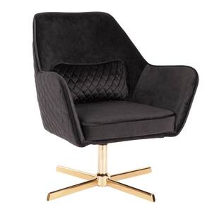Diana Black Velvet and Gold Metal Lounge Chair with Swivel