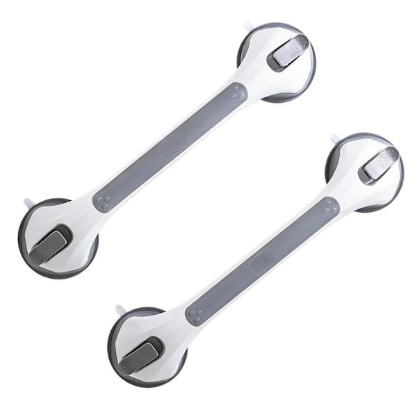 2 Pack 16.8 in. Grab Bars Easy to Install Suction Shower Handles in Gray for Bathroom Removable Handrails Safety Grip