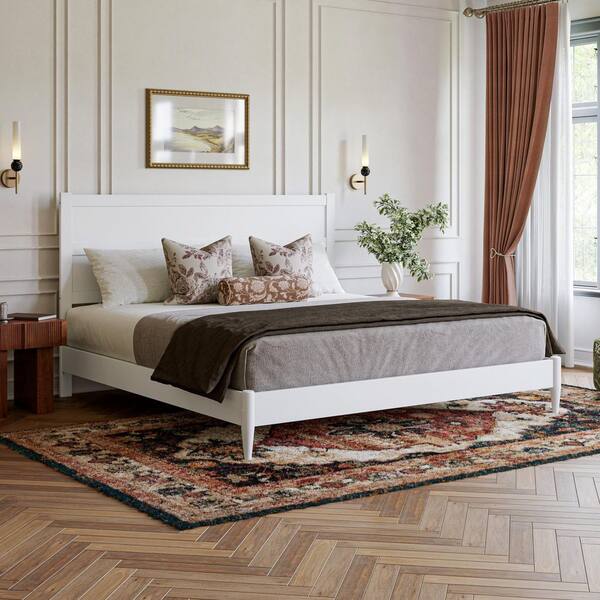 Aveline White Wood Frame King Low Profile Platform Bed