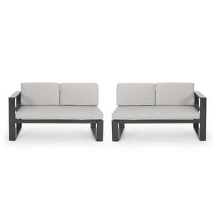 Modern Style 2-Piece Aluminum Outdoor Chaise Lounge with Gray Cushions, High Quality Sofa Seater Left and Right Side