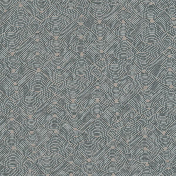 Unbranded Fusion Collection Geometric Swirl Motif Beige/Turquoise Matte Finish Non-pasted Vinyl on Non-woven Wallpaper Sample