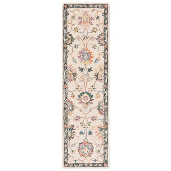 Blossom 2 ft. x 8 ft. Beige/Lavander Traditional Floral Runner Rug