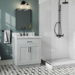 Hepburn 31 in. W x 22 in. D x 36 in. H Bath Vanity in Grey with Carrara Marble Vanity Top in White with White Basin