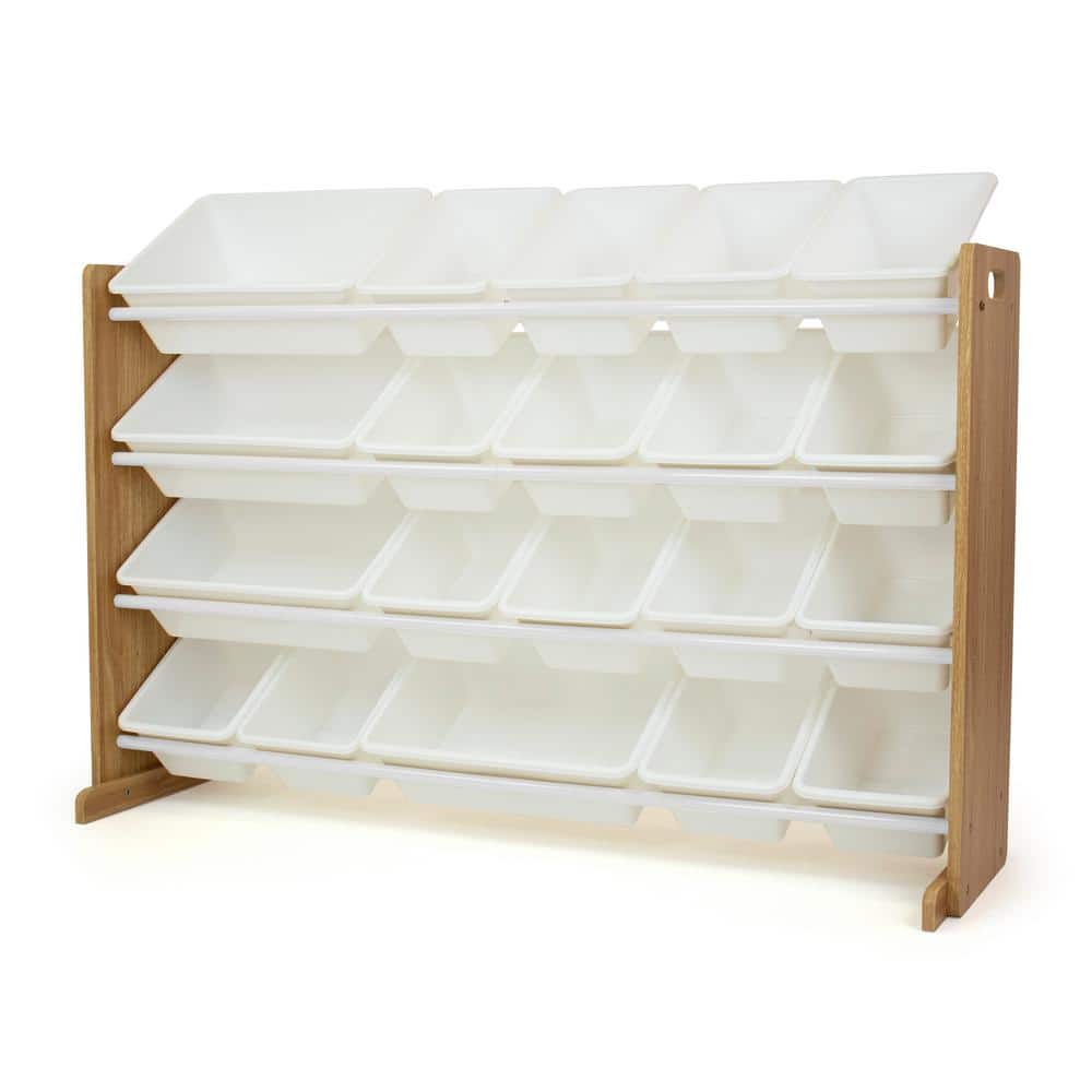 Natural Steel Rod Floor-Standing Storage Organizer with White Plastic Bins