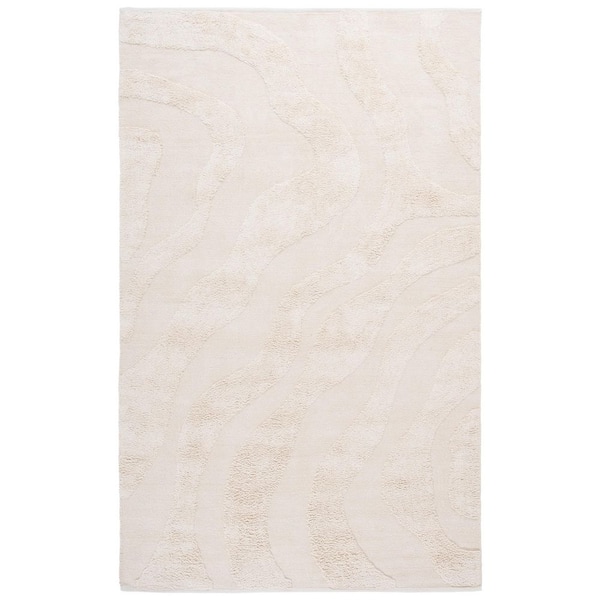 SAFAVIEH Easy Care Ivory 3 ft. x 5 ft. High-Low Solid Wavy Area Rug