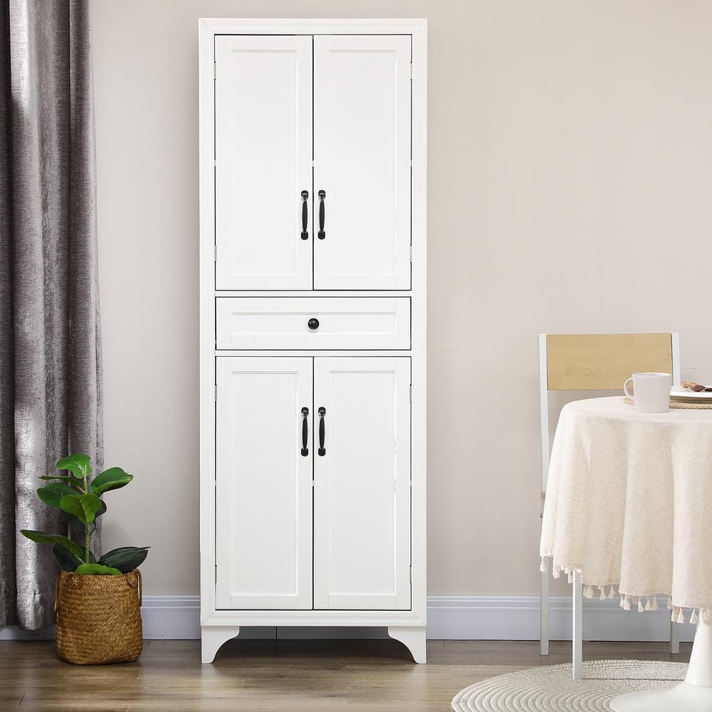 White Recessed Panel 69" Freestanding Kitchen Pantry Cabinet