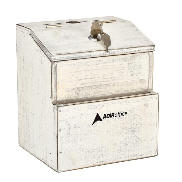 AdirOffice Rustic Wood Mountable Locking Suggestion Box in White