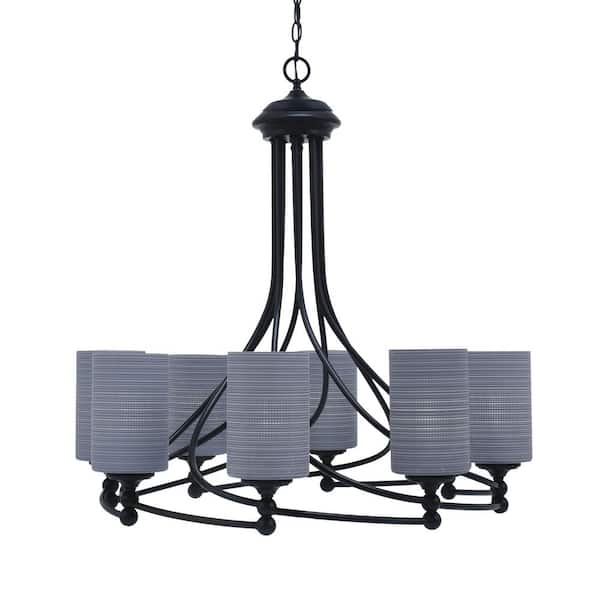 Unbranded Royale 8 Light Matte Black Chandelier, Round Chandelier with 4 in. Gray Matrix Glass Shades, No Bulbs Included