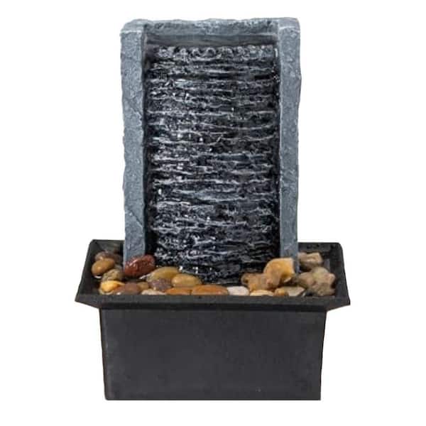 8.66 in. Polyresin Tabletop Waterfall Fountain with LED Lights