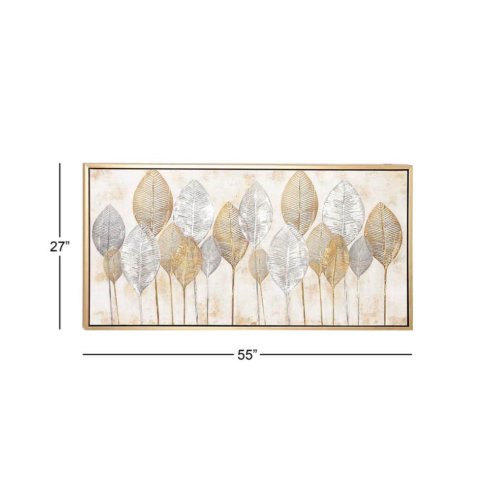 Modern Brown and Gray Botanical Canvas Framed Wall Art
