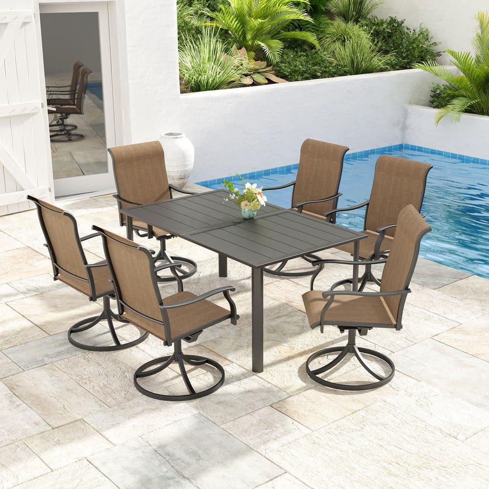 7-Piece Rectangular Outdoor Dining Set with Sling Swivel Chairs