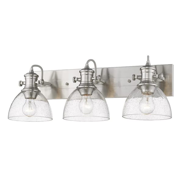 Golden Lighting - Hines 25.13 in. 3-Light Pewter with Seeded Glass Semi-Flush Mount