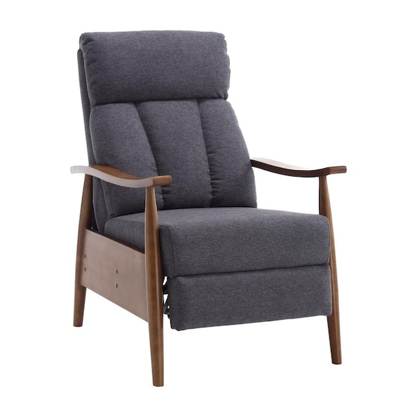 Brown Wood Outdoor Chaise Lounge with Gray Cushions