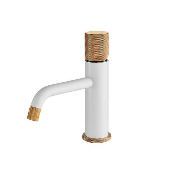 FLG Single-Handle Single-Hole Bathroom Faucet in White and Rose Gold
