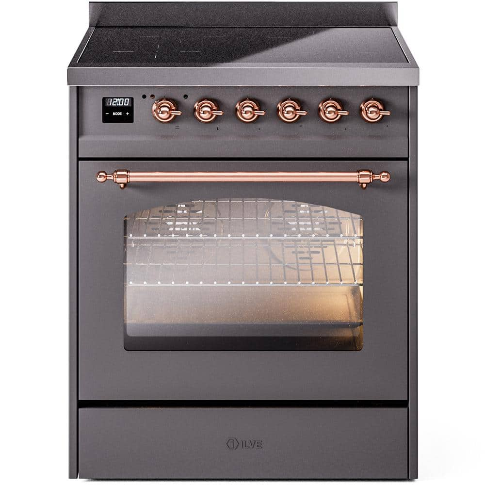 Nostalgie II 30 in. 4 Zone Freestanding Induction Range in Graphite Matte with Copper -  ILVE, UPI304NMPMGP