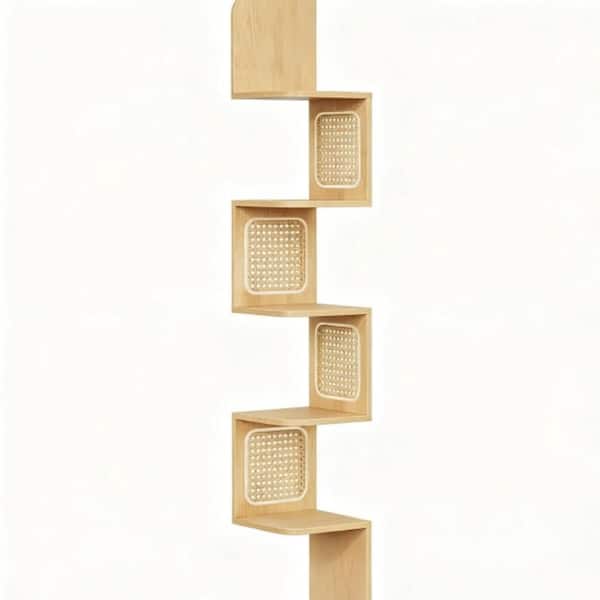 7.9 in x 7.9 in 5-Tier Corner Shelf,Wall Mounted Floating Shelf,Zigzag Corner Shelf Unit,Decorative Wall Shelf,Oak Beige