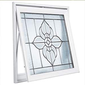 27.25 in. x 27.25 in. Decorative Glass Spring Flower Nickel Caming White Awning Vinyl Window