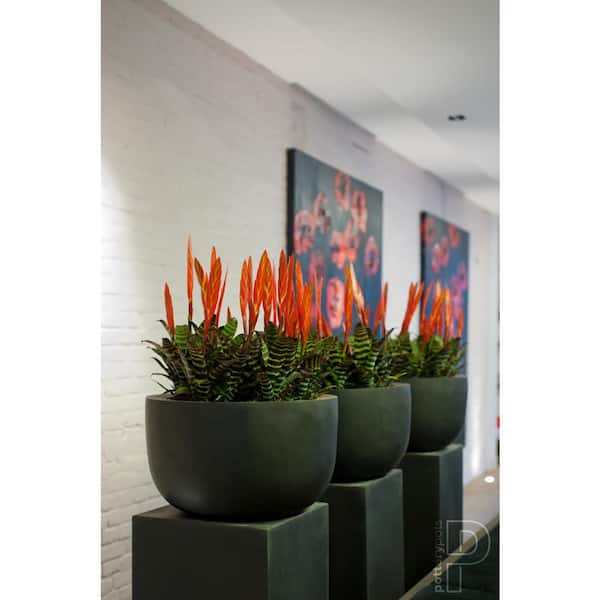 Sunny Large 17.7 in. Dia Black Fiberstone Indoor Outdoor Modern Round Planter