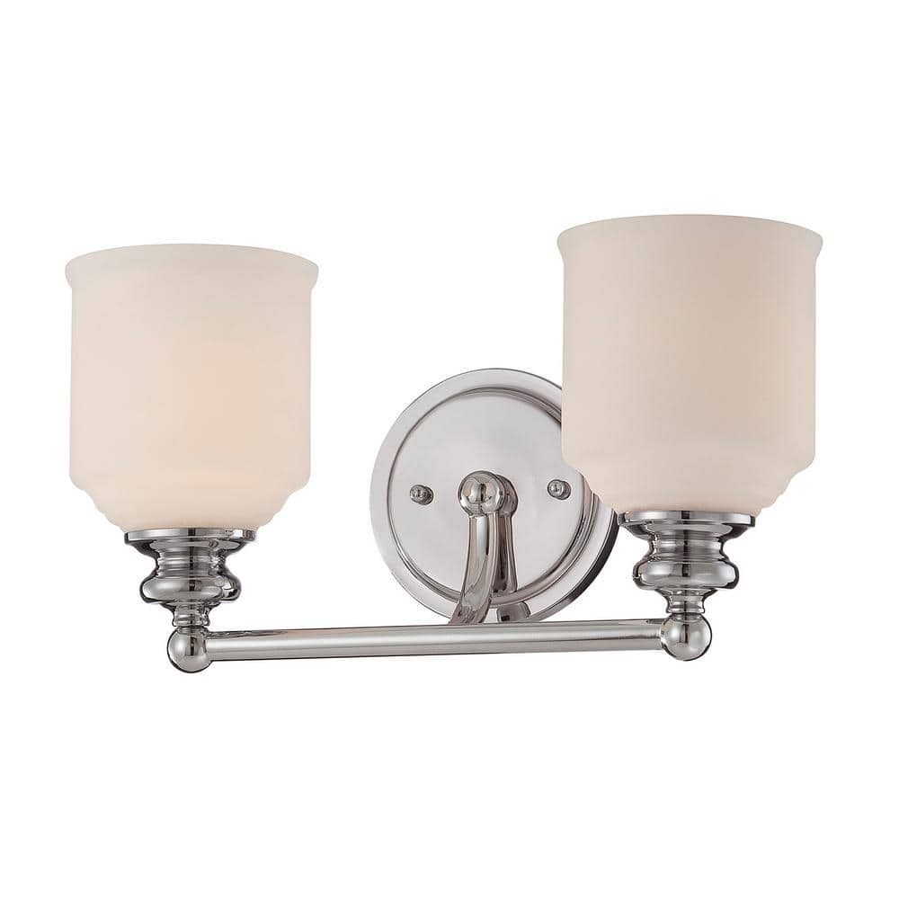 Polished Chrome 2-Light Vanity with White Opal Glass Shades
