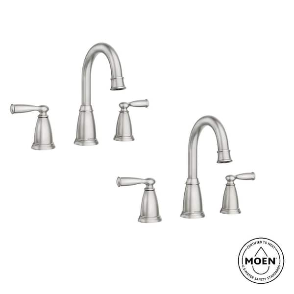 Banbury 8 in. Widespread Double Handle High-Arc Bathroom Faucet in Spot Resist Brushed Nickel (2-Pack) (Valve Included)