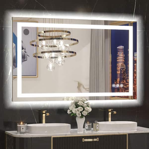 KeonJinn 40 in. W x 24 in. H Rectangular Frameless with Frontlit & Backlit Anti-Fog LED Mirro Wall Mount Bathroom Vanity Mirror