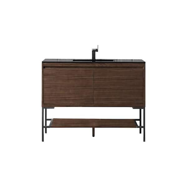 James Martin Vanities Mantova 47.3 in. W x 18 in. D x 36 in. H Single Bathroom Vanity Mid-Century Walnut & Charcoal Black Composite Stone Top