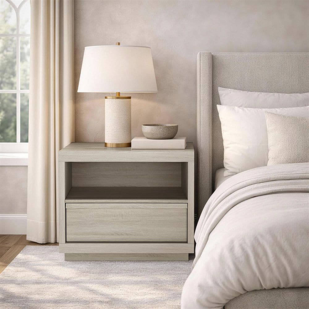 マドンニーナホワイトエッセンス Manhattan Comfort Navis Contemporary Whitewashed Oak 1-Drawer 26