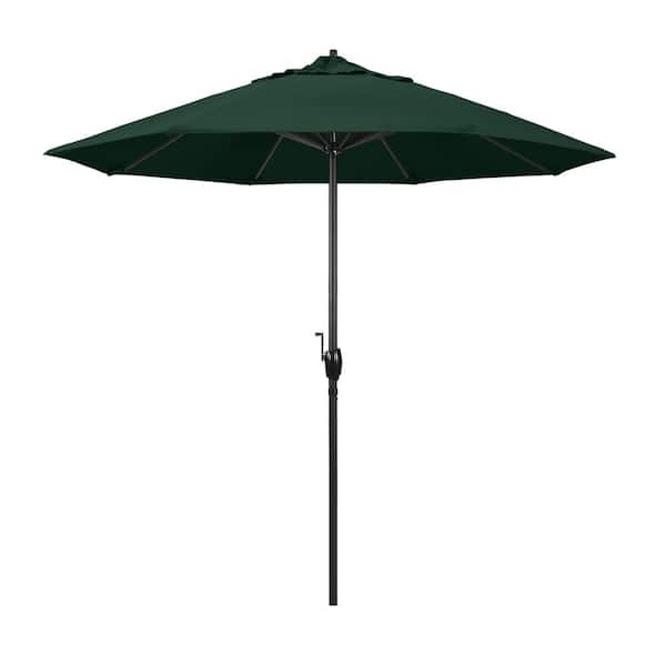 California Umbrella 9 ft. Black Aluminum Market Patio Umbrella Auto Tilt in Forest Green Pacifica Premium