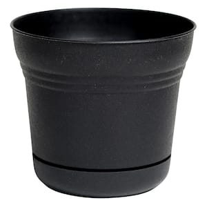 Saturn 12 in. Black Plastic Planter with Saucer