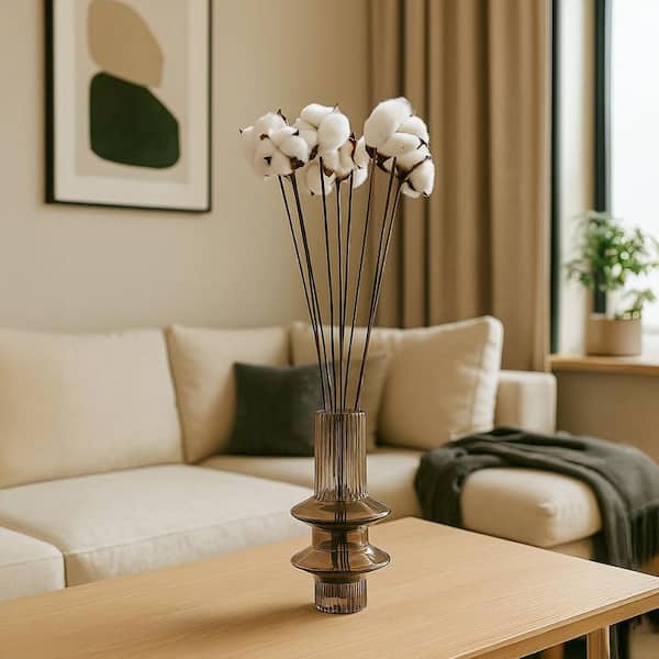 21 in. White Indoor Non Artificial Dried Preserved Dried Cotton Flower-Pack of 4