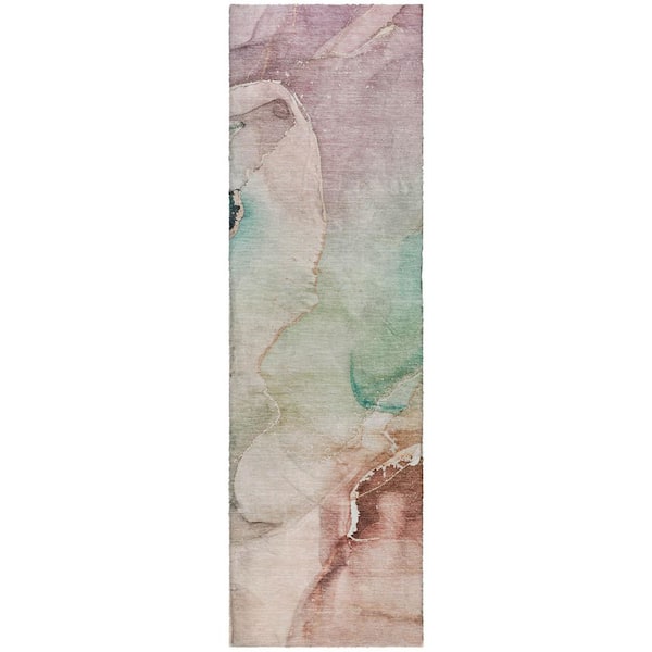 Dream Shag Premium Machine Washable Abstract ADS521 Teal 2 ft. x 7 ft. Runner Rug