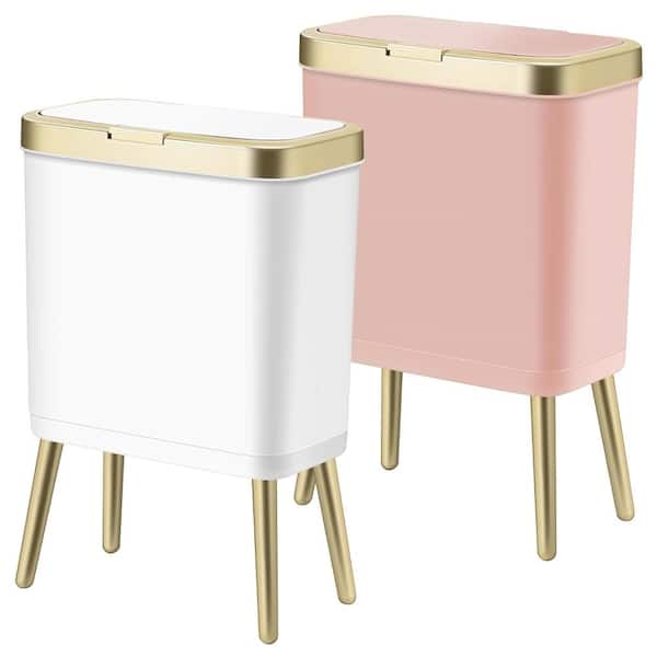 4 Gallon Rectanglel Plastic Trash Can,White and Pink,2Pack