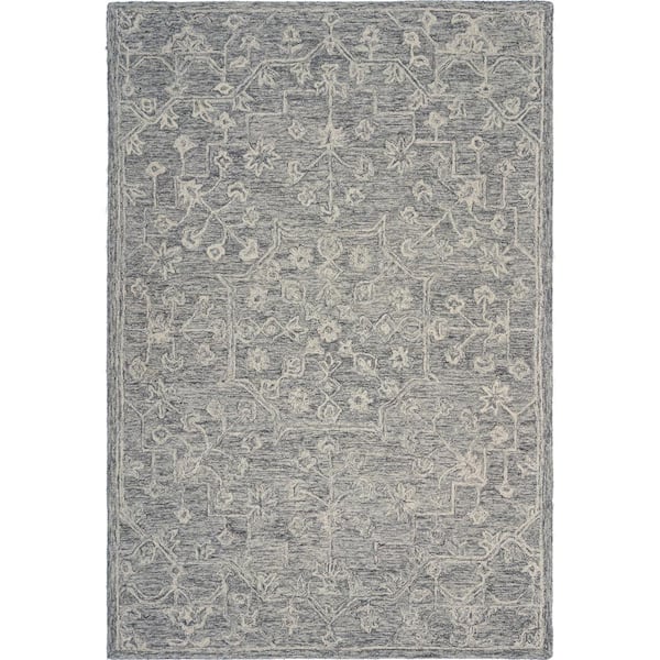 Jona Oriental Silvery Gray 7 ft. x 9 ft. Dazed Floral Escape Indoor Area Rug