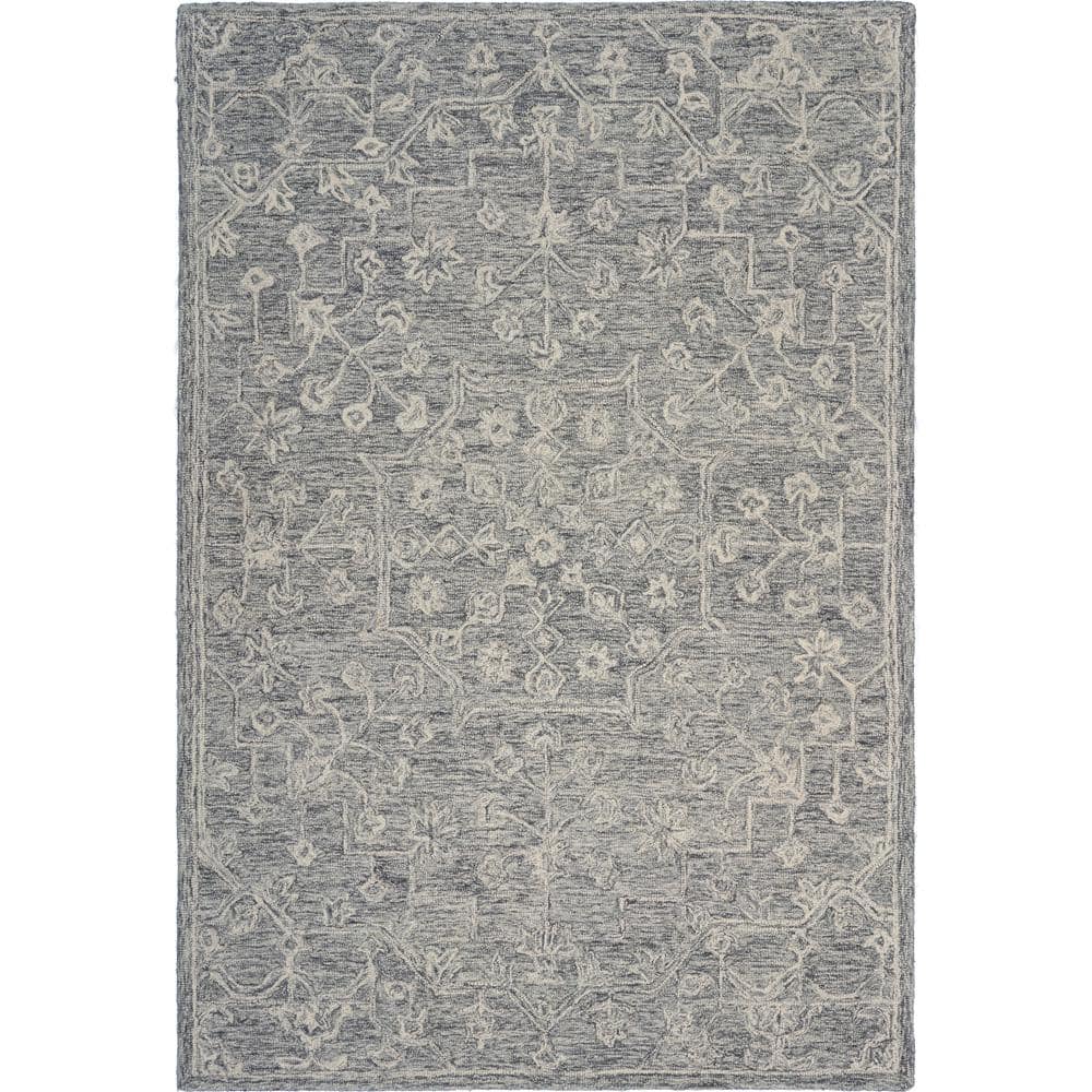 Jona Oriental Silvery Gray 5 ft. x 7 ft. Dazed Floral Escape Indoor Area Ru
