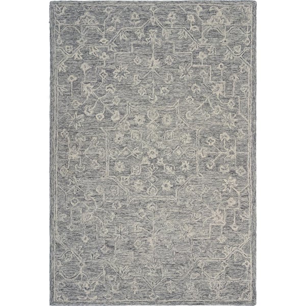 LR Home Jona Oriental Silvery Gray 3 ft. x 5 ft. Dazed Floral Escape Indoor Area Rug