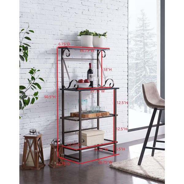 SignatureHome Pewter And Black Finish Metal Material Baker's Rack Dimensions: 13 in W x 27 in. L x 51 in. H