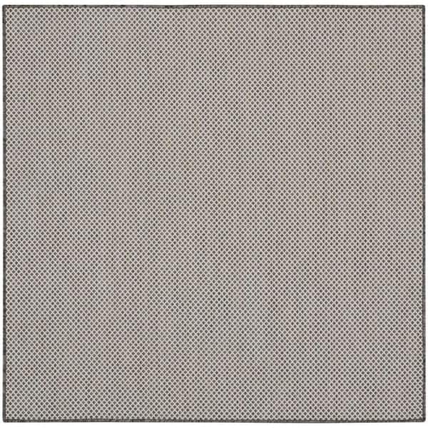 Nourison Courtyard Ivory/Charcoal 5 ft. x 5 ft. Solid Geometric Contemporary Square Indoor/Outdoor Area Rug