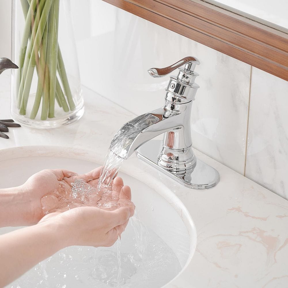 Polished Chrome Single-Handle Waterfall Bathroom Faucet