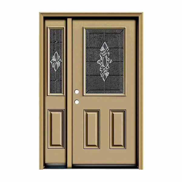 JELD-WEN 50 in. x 80 in. 1/2 Lite Langford Primed Steel Prehung Right-Hand Inswing Front Door with Left-Hand Sidelite