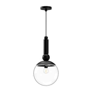 Delilah 10 in. 1 Light 60-Watt Clear Glass/Matte Black Pendant Light