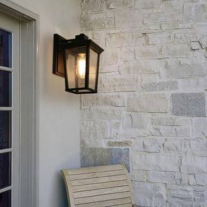 Traditional Coastal Black Lantern Wall Sconce with Seeded Glass shade Modern 1-light Outdoor Wall Light LED Compatible