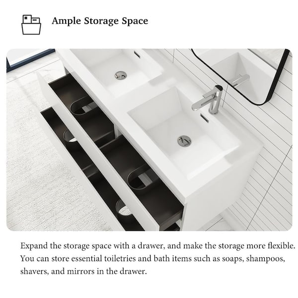 Angela 48 in. W x 19.5 in. D x 20.5 in. H Wall-Mounted Bath Vanity in White with White Cultured Marble Top