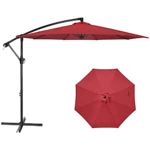 10 ft. Metal Cantilever Patio Umbrella in Red with Crank and Cross Base
