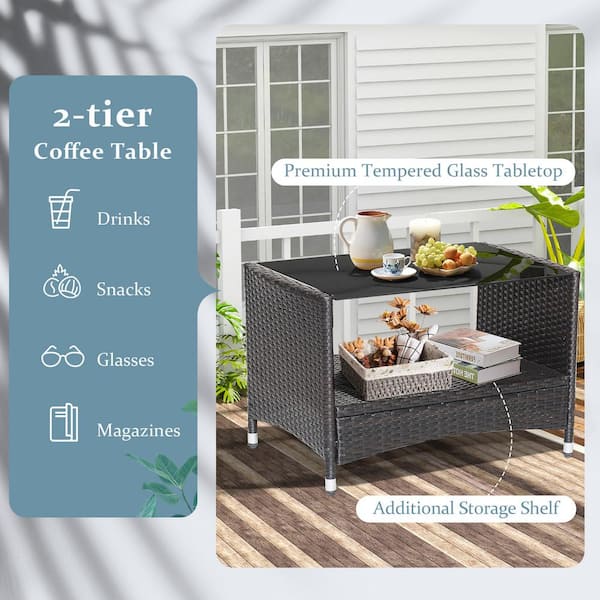 Costway 4-pieces Wicker Patio Conversation Set Armrest Sofa Coffee 