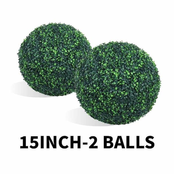 15 in. Green Artificial Boxwood Balls Realistic Faux Topiary Ball 4 Layer 2 Balls for Home Decor