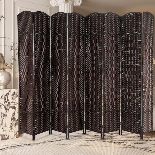 71 in. Brown 8 Panel Natural Folding Room Divider Hand-Woven Wood Frame Privacy Screen for Living Room