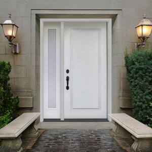53 in. x 80 in. Element Series 1-Panel RHIS Primed White Steel Prehung Front Door with Single 14 in. Rain Glass Sidelite