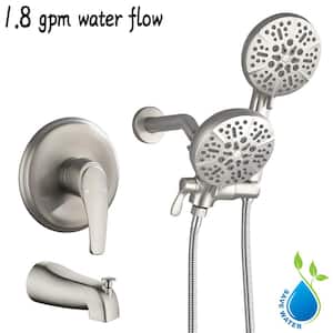 Viki 7-Spray Patterns 1.8 GPM 4.72 in. Wall Mount Dual Shower Heads with Pop up Diverter Spout in Brushed Nickel